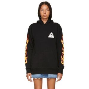 Palm Angels Black Flame Sleeve Hoodie Medium